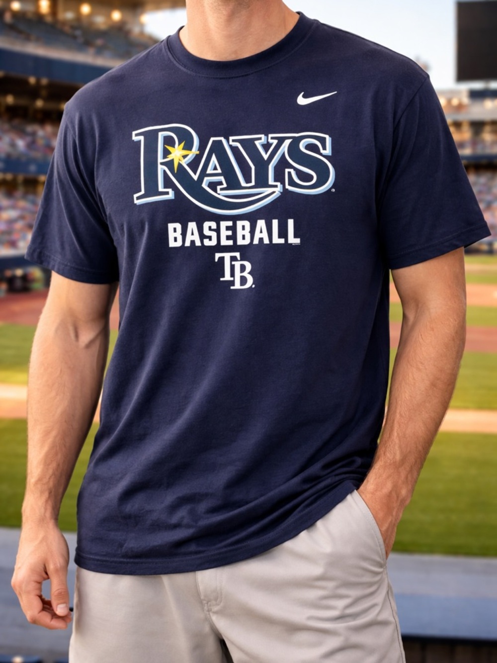 Nike Tampa Bay Rays Baseball T-Shirt Men's XL Navy Blue MLB Short Sleeve Tee
